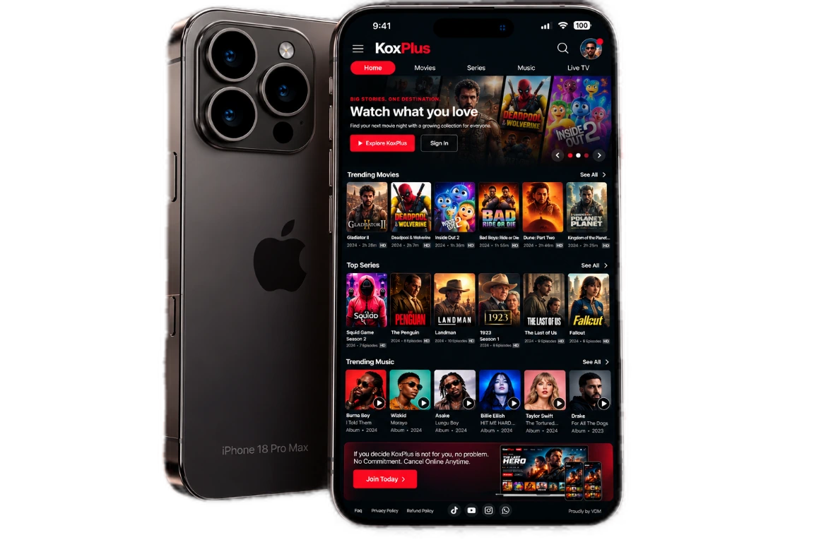 KoxPlus streaming app interface
