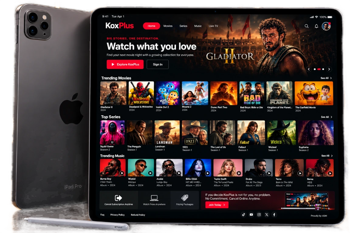 KoxPlus streaming on a tablet