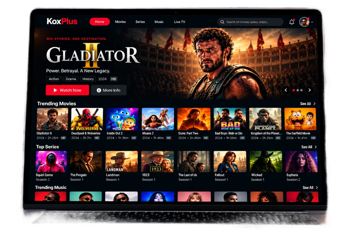 KoxPlus streaming dashboard on a laptop
