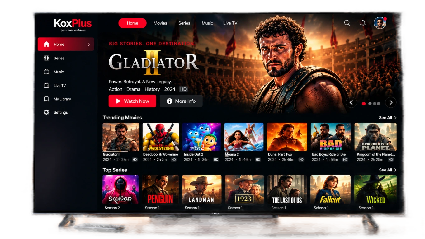 KoxPlus streaming experience on a smart TV